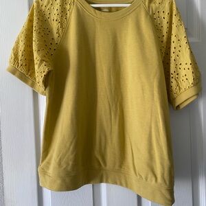 Yellow Eyelet Sleeve Top